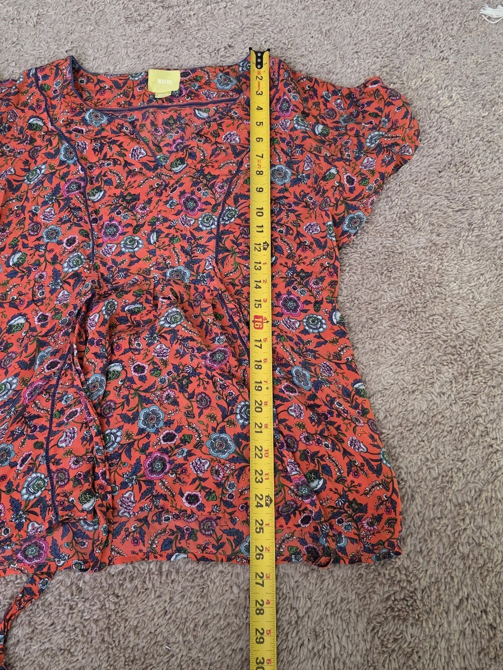Maeve Anthroplogie 100% Silk Vneck Blouse Tie Front Back Womens M Floral Boho - Picture 6 of 7